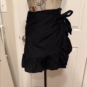 Black bathing suit cover up skirt sarong with ruffle LARGE/XL